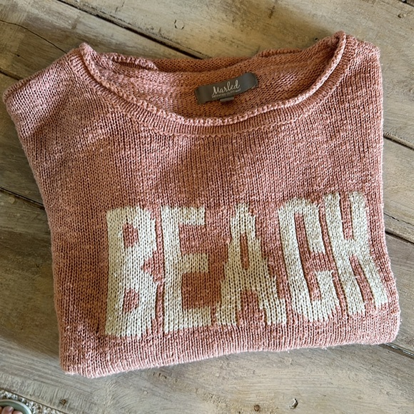 RARE! Marled Dusty Rose "BEACH" Loose Knit Acrylic Sweater S w MEASUREMENTS! - Picture 1 of 12
